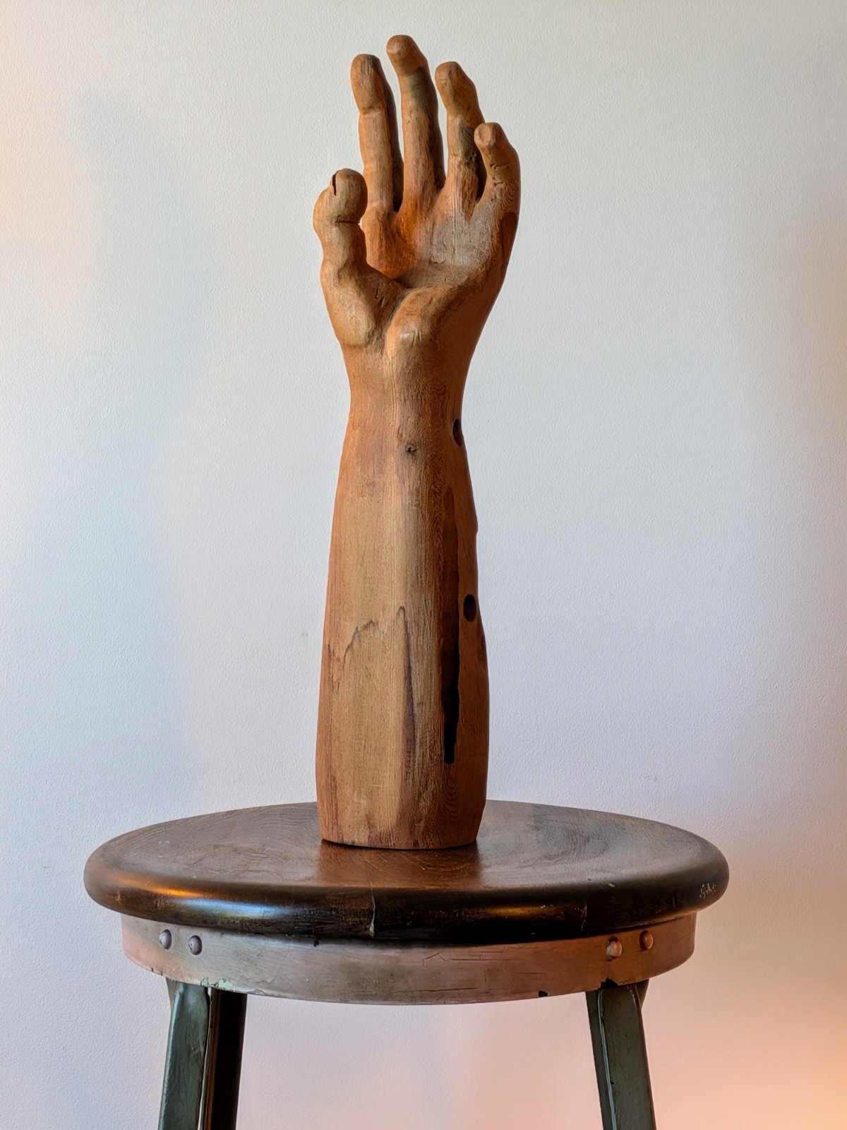 Vintage Hand Carved Wood Arm Hand  Sculpture Jewelry Display Folk Art 17\