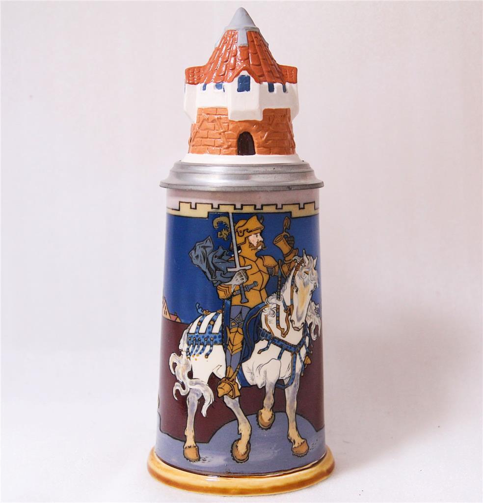 Antique Mettlach V&B Beer Stein Etched Knight w/Stein #2765 by H.Schlitt c.1904