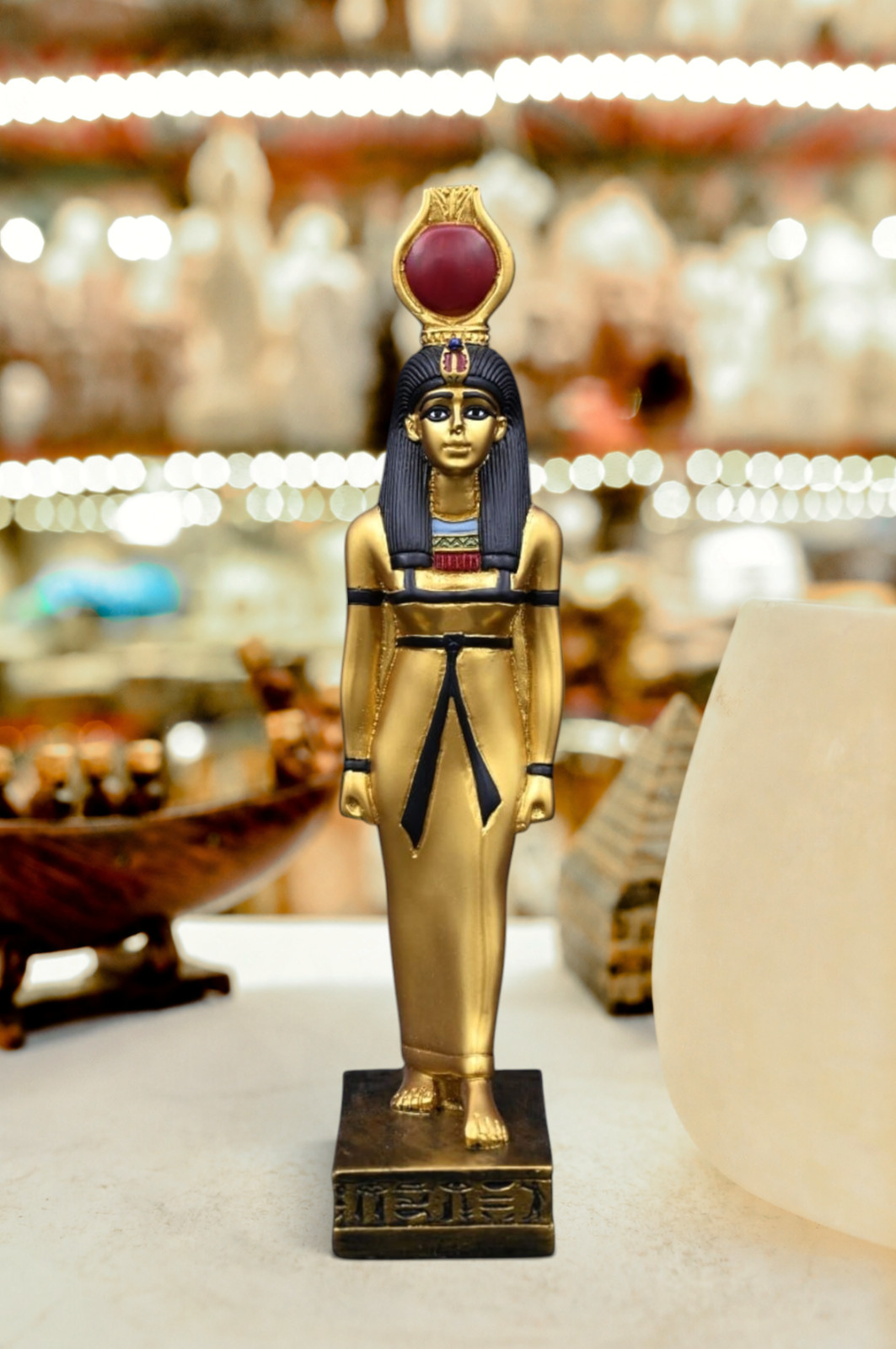Egyptian Hathor Goddess Statue Antique Look Hand Painted Love Beauty Decor