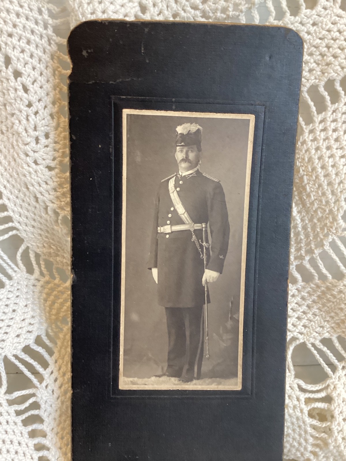 Antique 1800s Cabinet Card Handsome Gentleman Mustache Military Uniform Photo