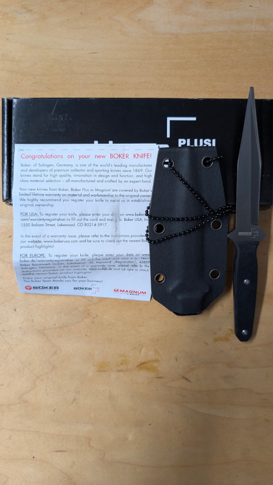 RARE/DISCONTINUED Boker Plus Besh Neck Wedge Fixed Blade Knife W/Sheath NEW
