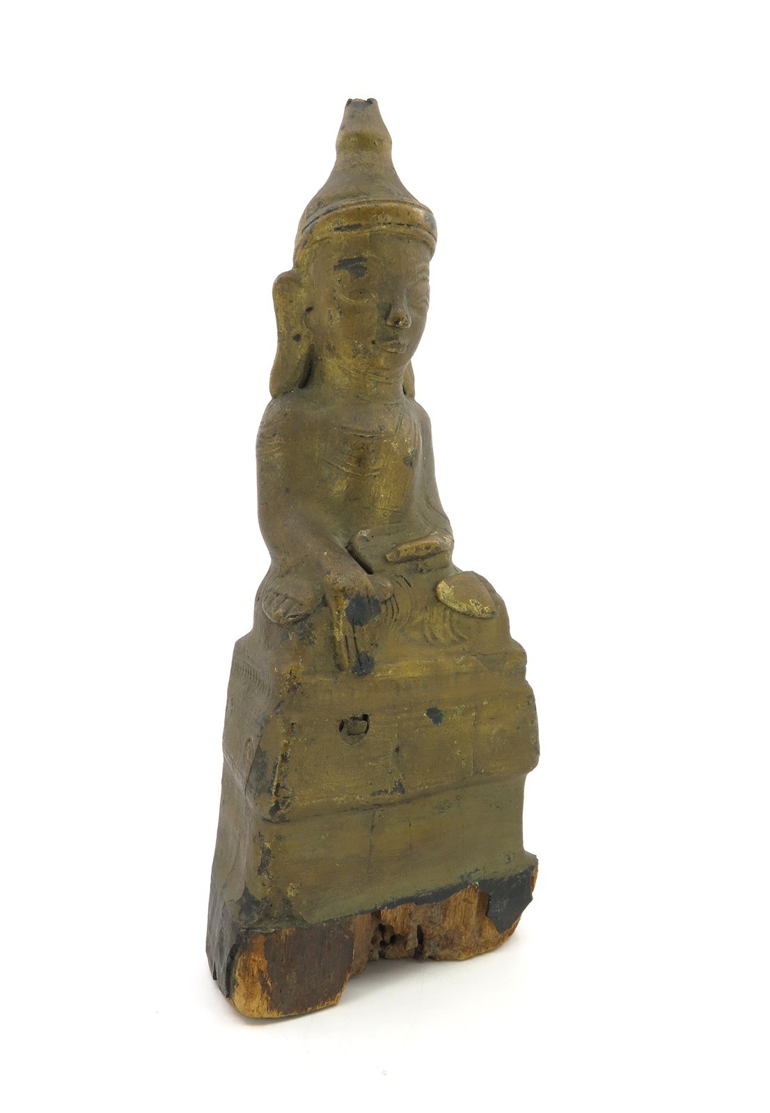 Antique Carved Wooden Seated Buddha on Pedestal from Laos 8.5