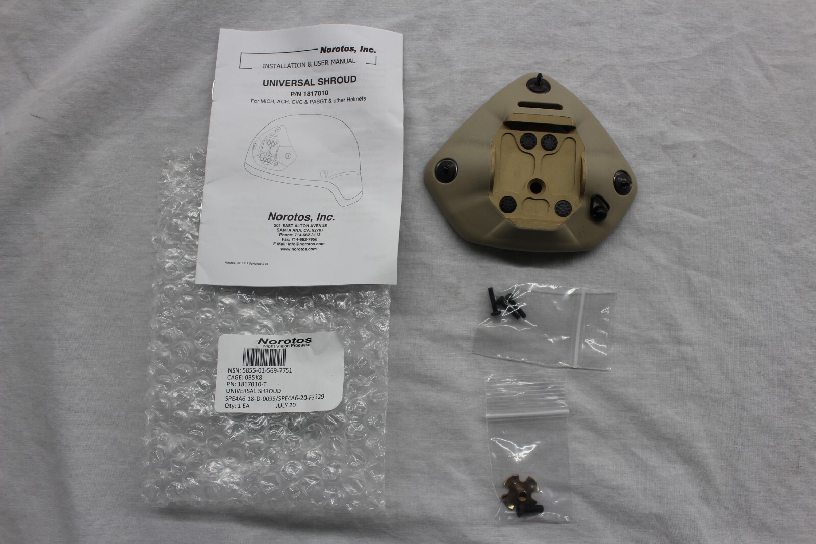 NOROTOS UNIVERSAL SHROUD  HELMET MOUNT  1 OR 3 HOLE