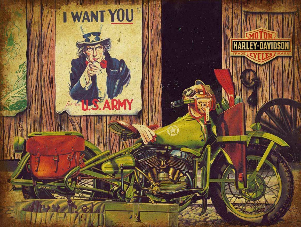HARLEY DAVIDSON UNCLE SAM US ARMY HEAVY DUTY USA MADE METAL ADVERTISING SIGN