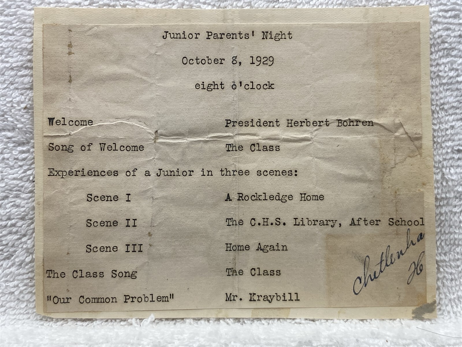 1929 Junior Parents Agenda Cheltenham High School Wyncote Elkins Park PA Vtg