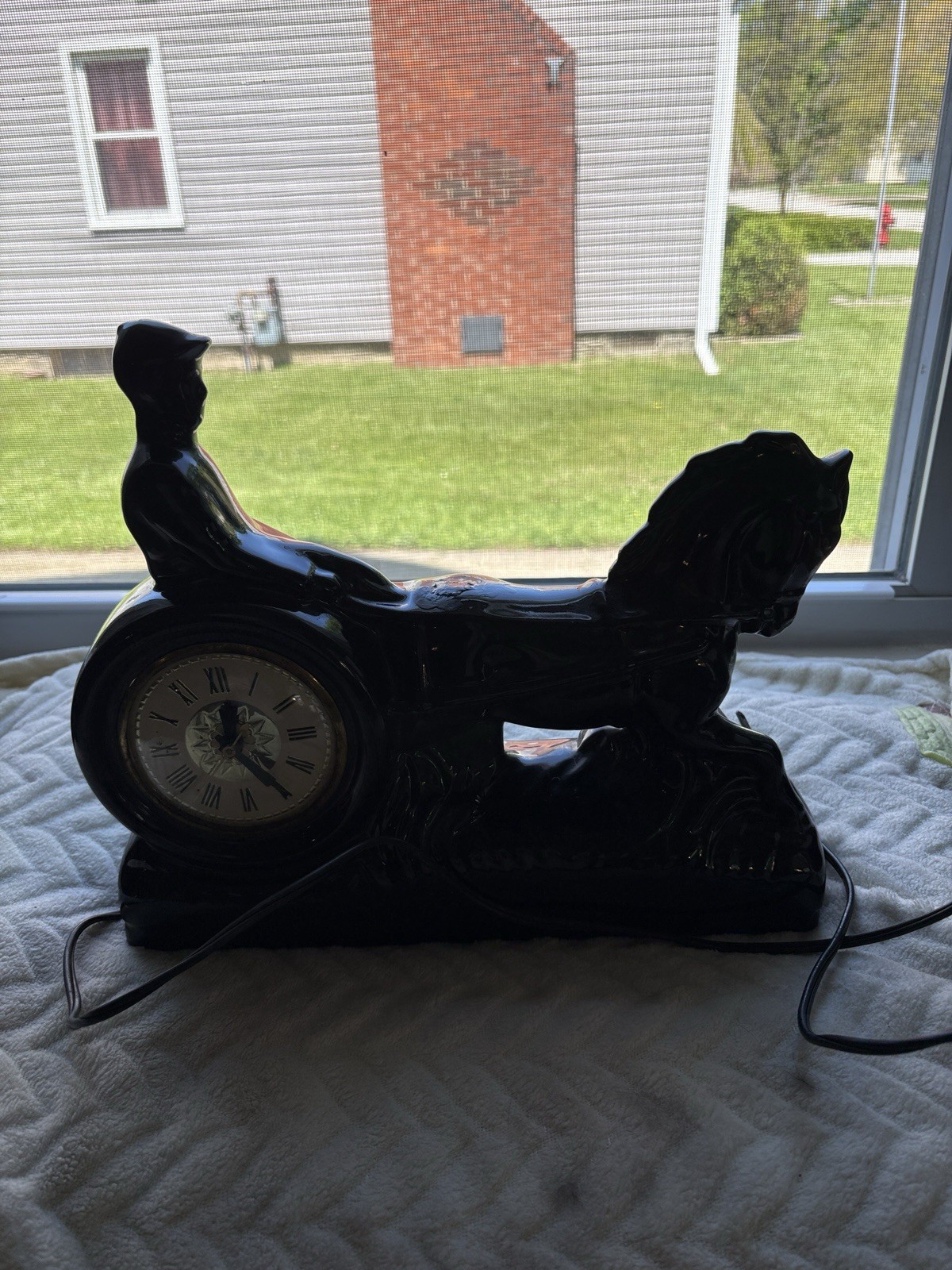 Vintage 1950\'s MCM Black Horse and RIDER CLOCK WORKS RARE HTF