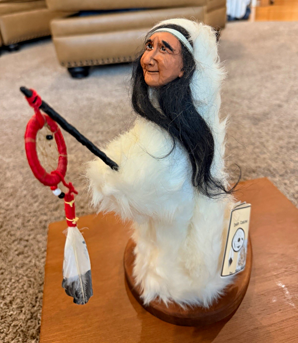 Vintage Mary Masters Signed Native American Clay Doll Figurine Dream Catcher 11”