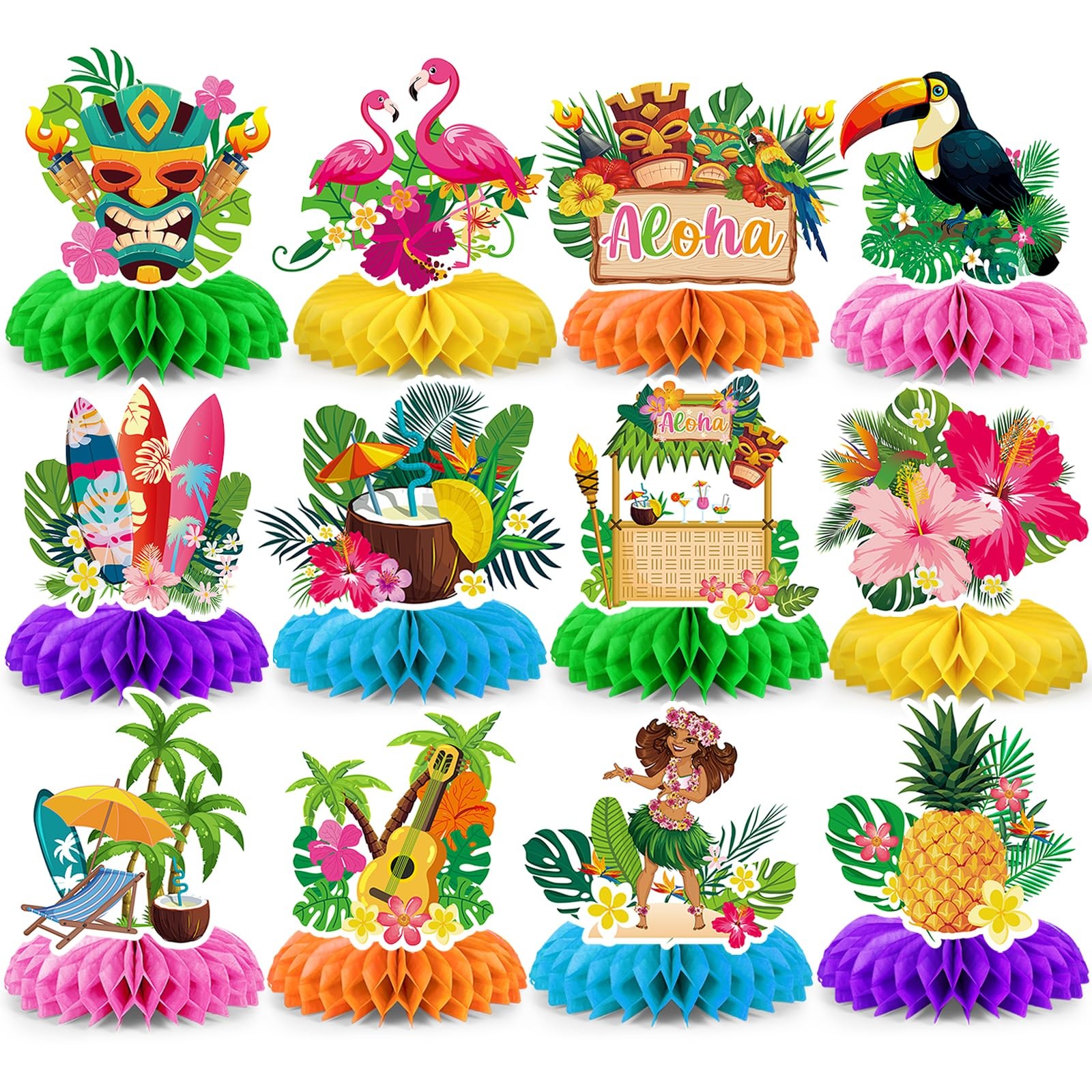 12 Pcs Hawaiian Luau Party Decorations Tropical Aloha Theme Colorful Set