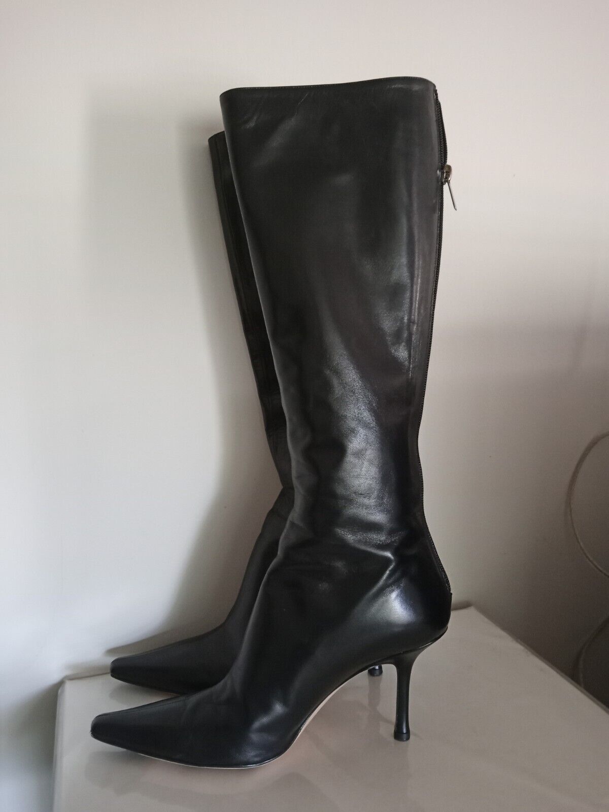 Jimmy Choo black leather knee high boots womens Size 8.5/39.5 eu 