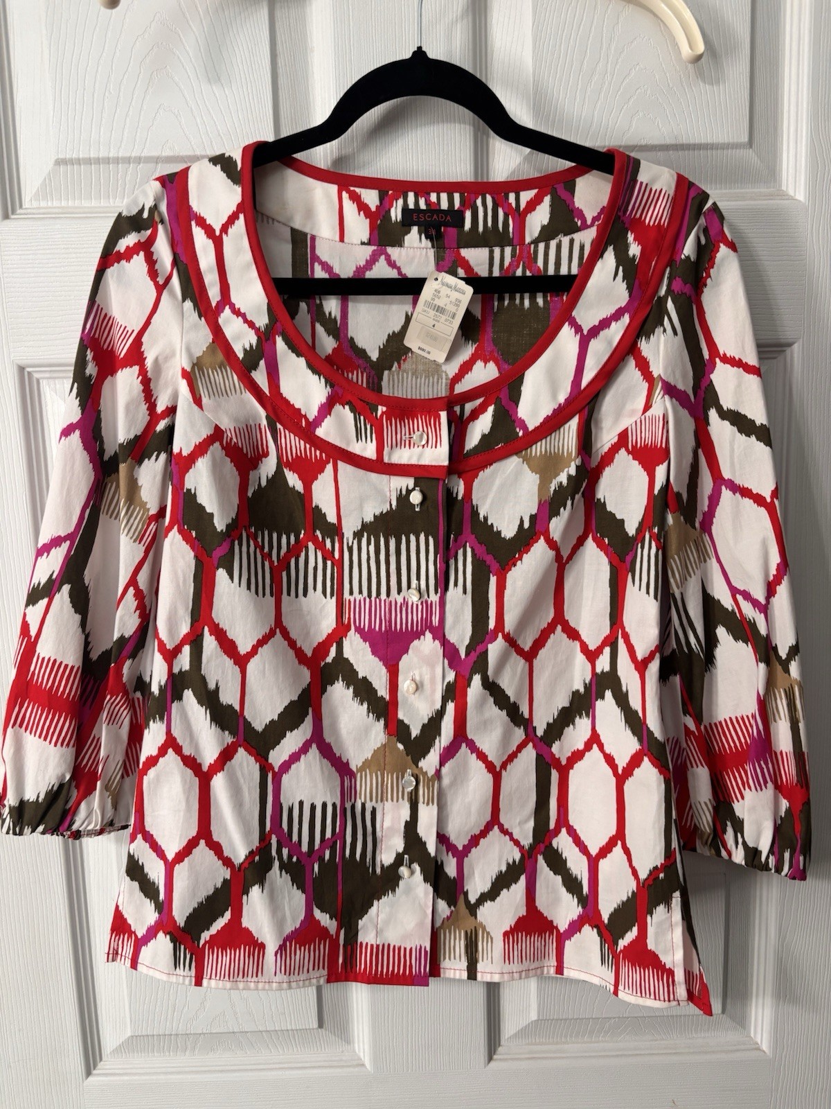 NWT ESCADA Top 3/4 Sleeve Scoop Neck Size 34 US-4/S MSRP $690 Bold Quiet Luxury