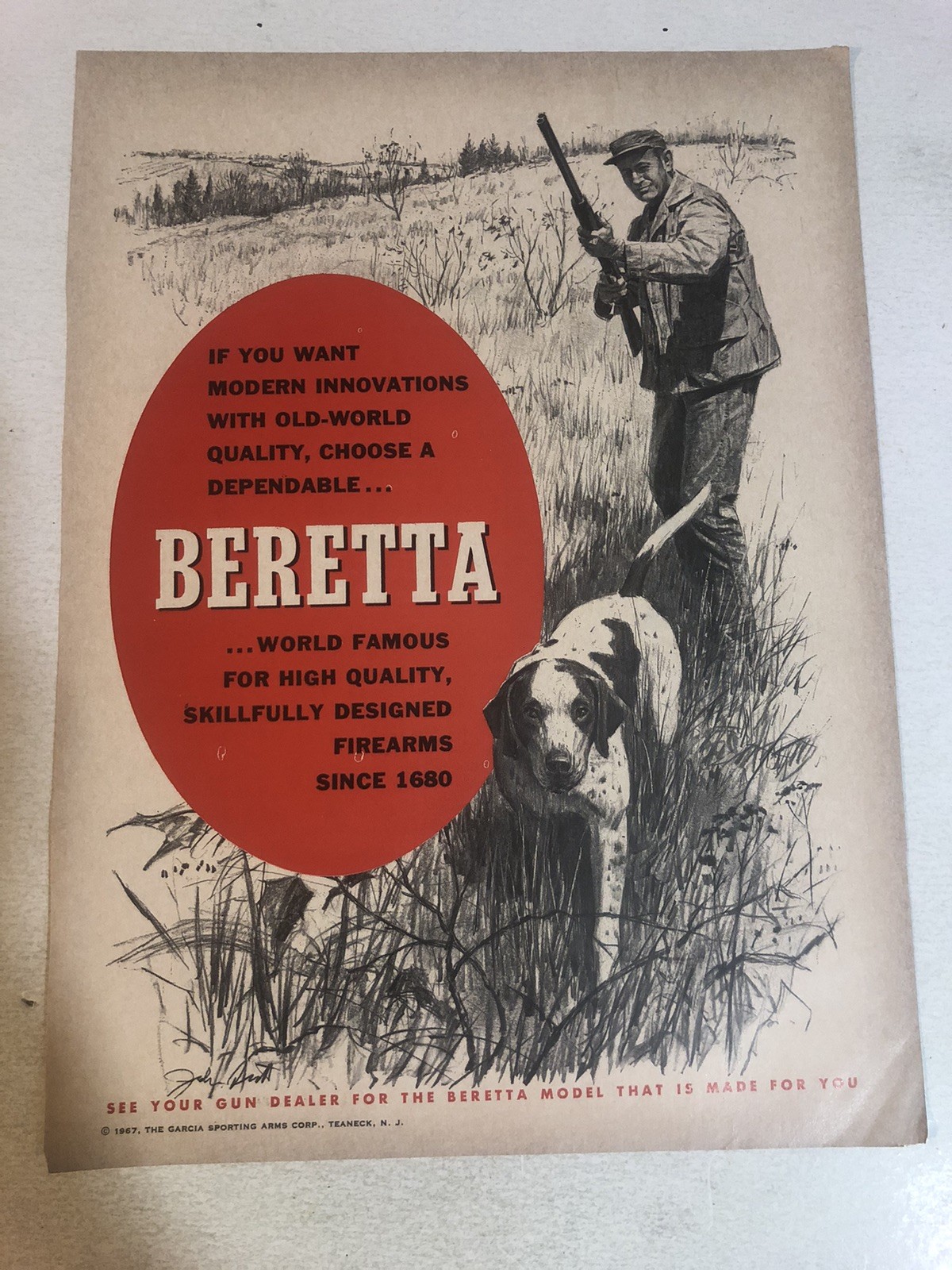 Beretta Fire Arms 1967 Vintage Print Ad Advert pa46