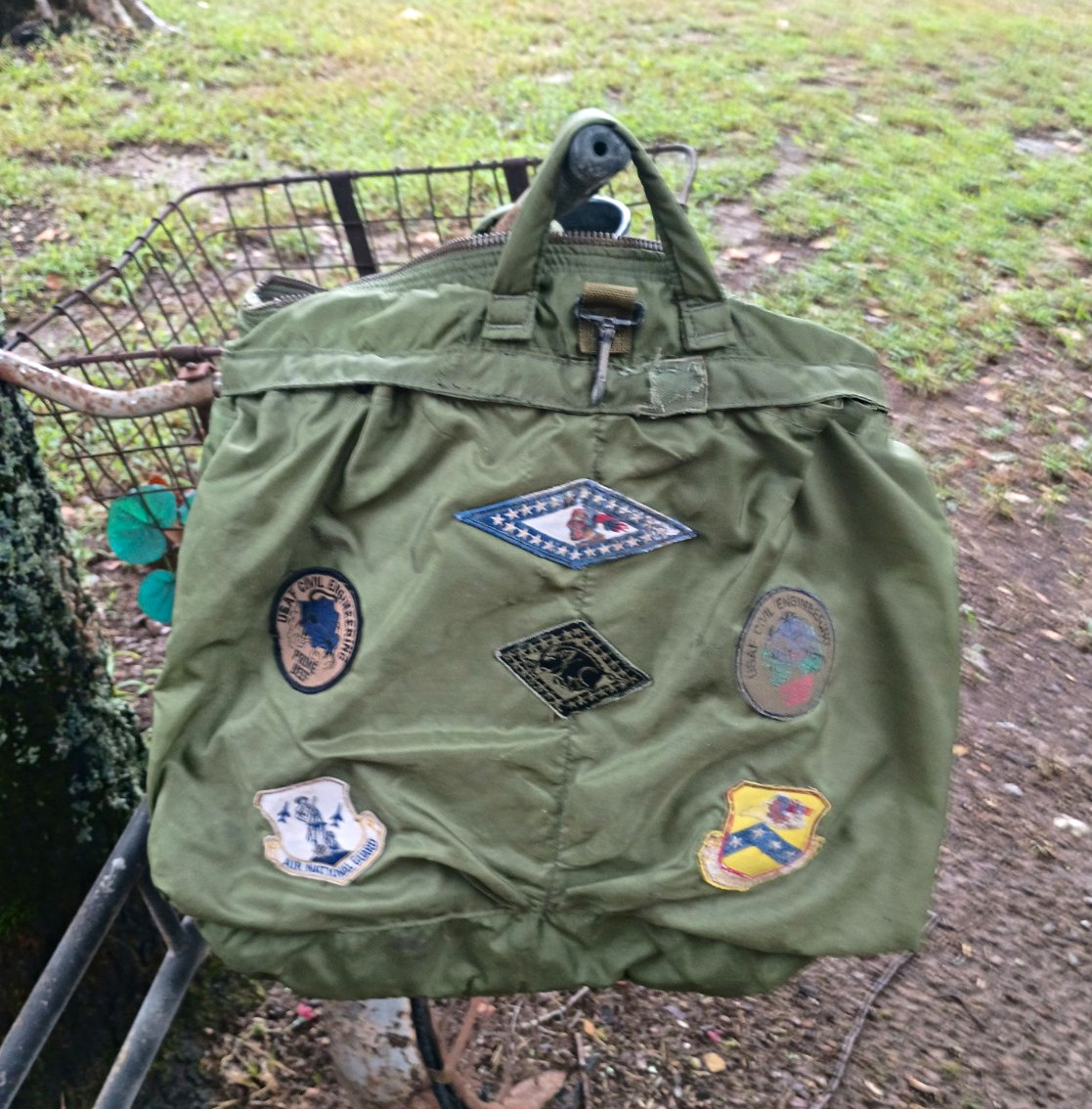 Vtg 1970s US Military Flight Helmet Bag Scovill Metal Zipper USAF Ducemus Patch