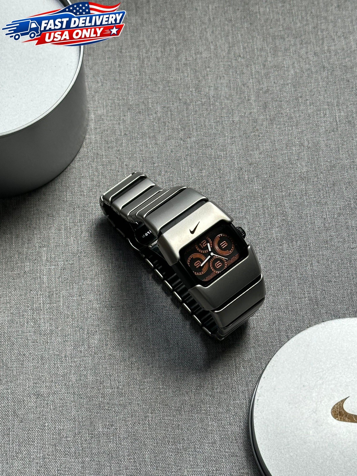 Nike D-Line Satin Silver Analogue Watch with Orange Dial