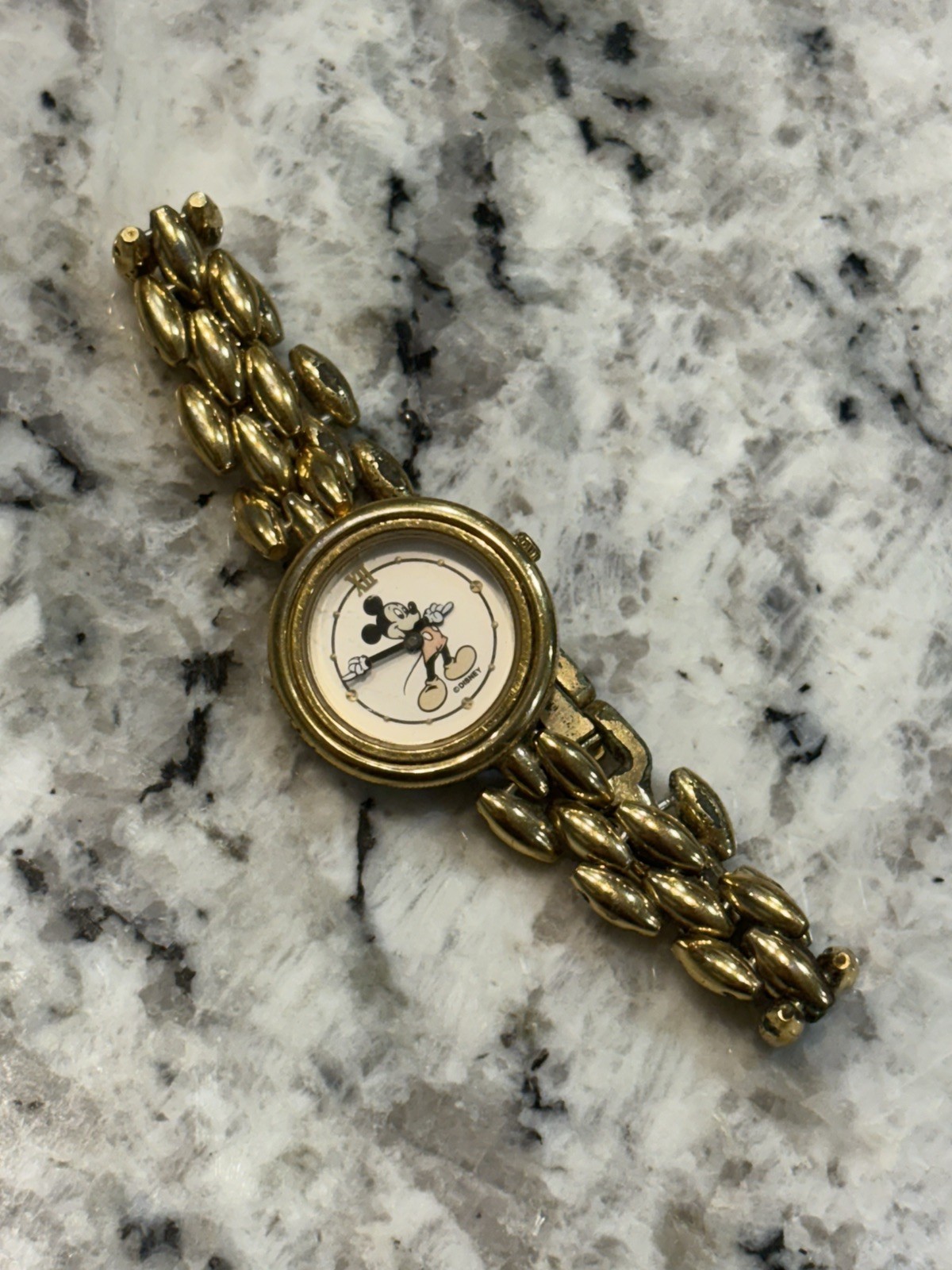 Vintage Rare Disney Mickie Watch Gold-Tone Stretch Band Japan 85/8012 Stainless 
