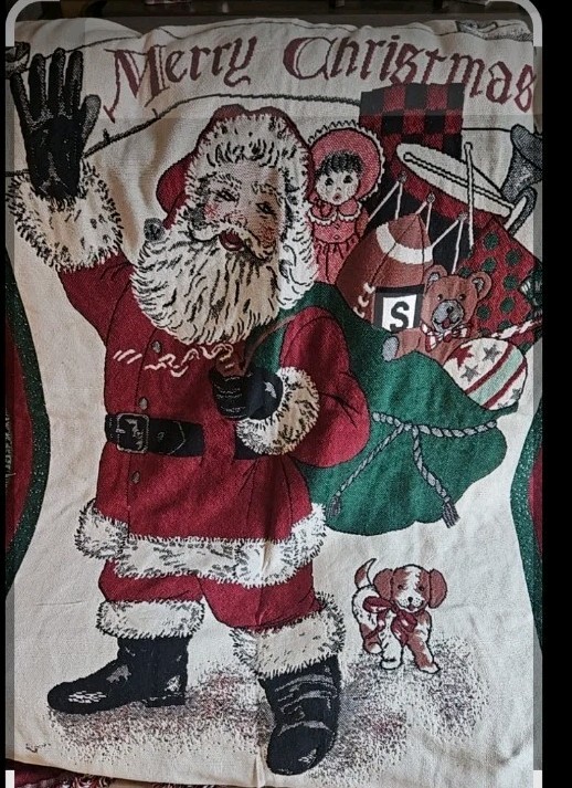 VTG Chatham Merry Christmas Santa Claus Toys Tapestry Trow Fringe Blanket 44x66