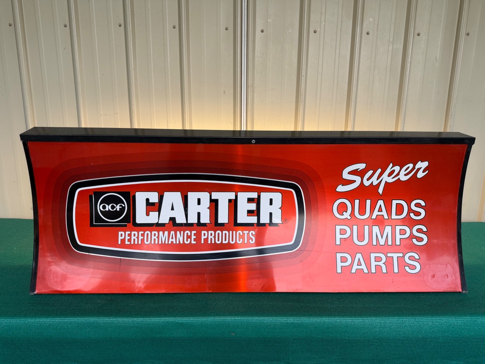 Vintage Carter Carburetor Advertisement Sign and Cabinet for Parts Book Holder