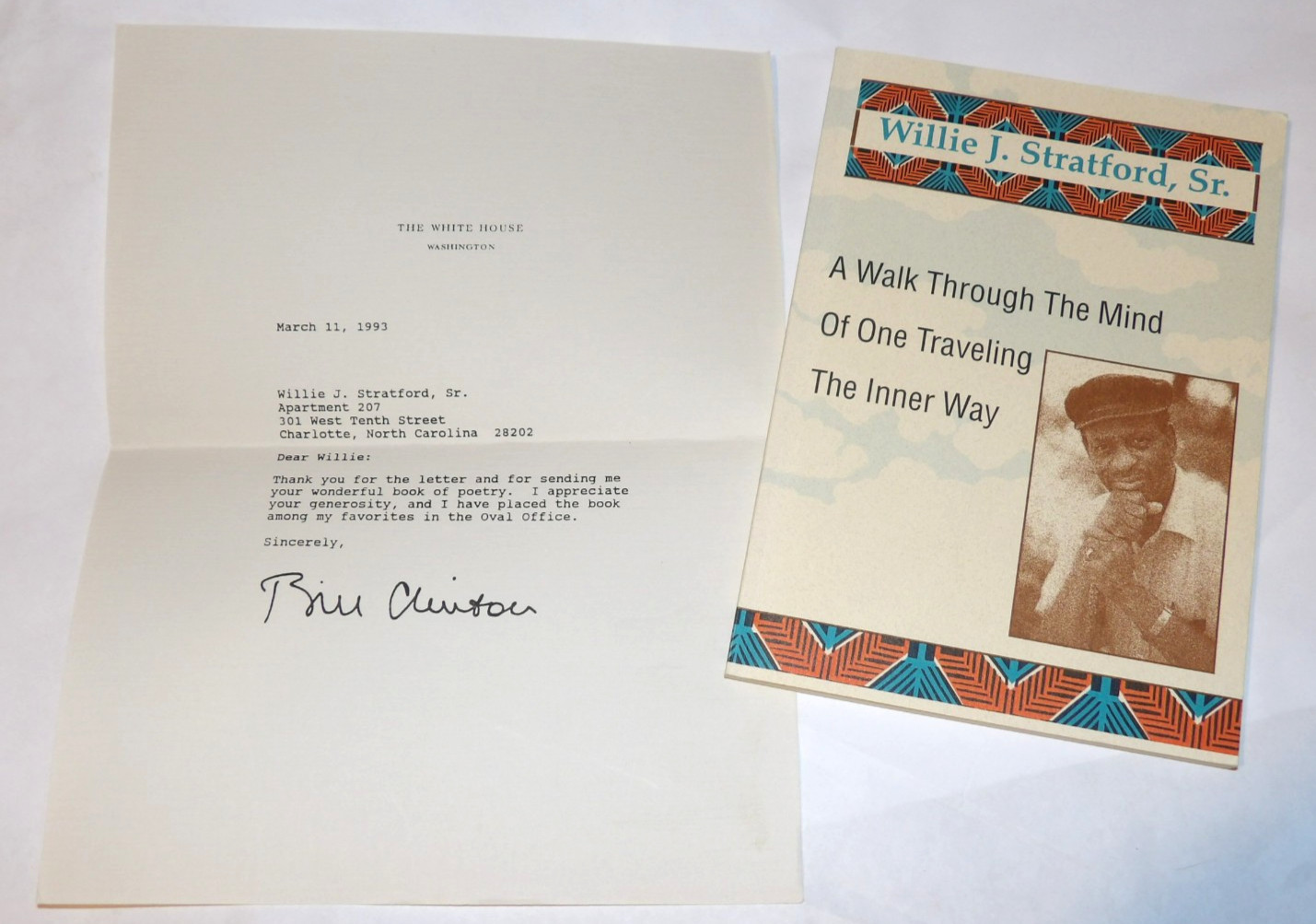 1993 PRESIDENT BILL CLINTON SIGNED LETTER ON WHITE HOUSE STATIONERY &POETRY BOOK