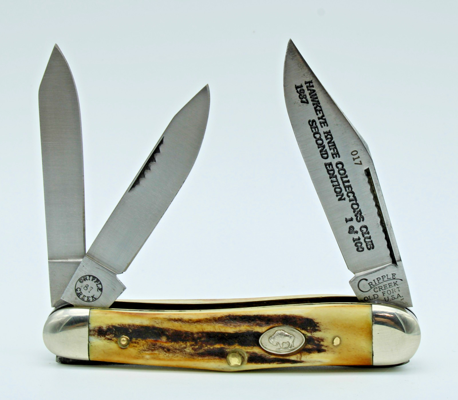 1986 Bob Cargill Cripple Creek Old Fort TN Barky Stag Three Back Spring Whittler