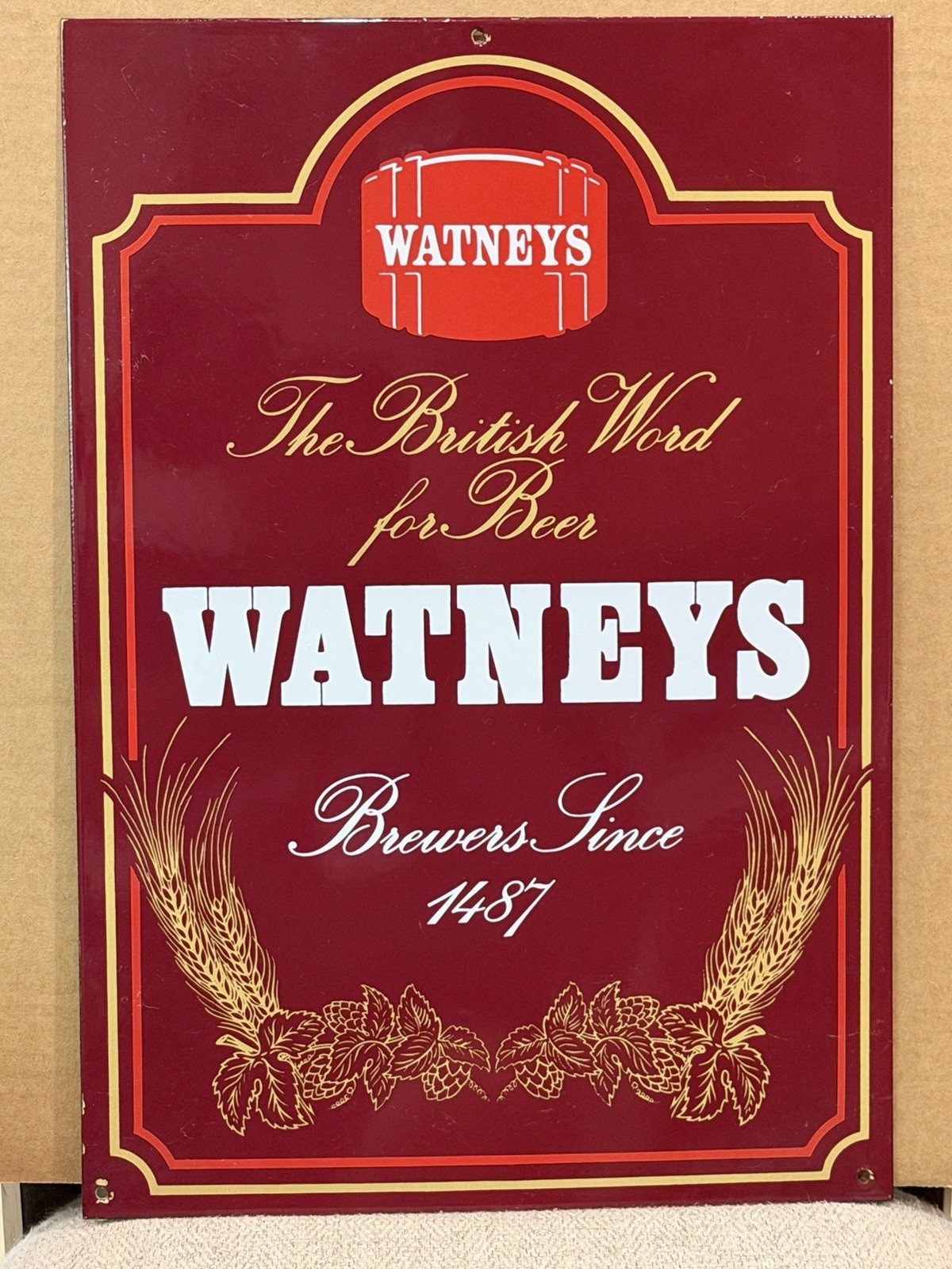 Watneys The British Word for Beer Heavy Porcelain Sign Since 1847 - 17 x 12