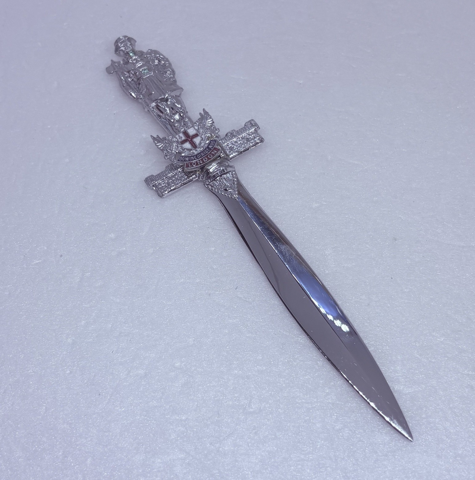 Vintage Squire Sword Letter Opener Soldier Flag Enamel Emblem 7” England Made 1