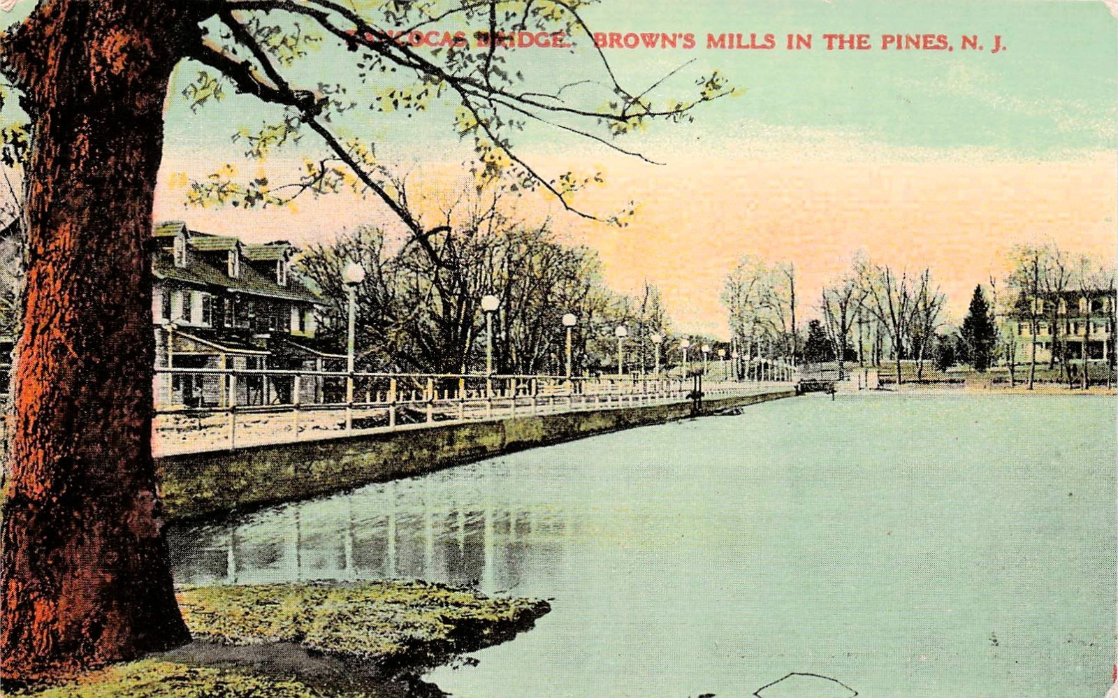 Browns Mills In the Pines Resort NJ New Jersey Rancocas Bridge Vtg Postcard 26A