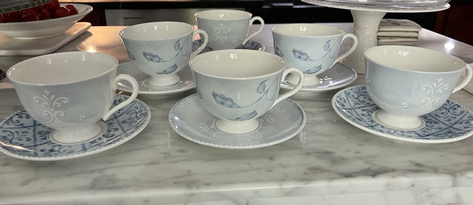Lenox Swedish Lodge Collection 6 Footed Teacups And Saucers