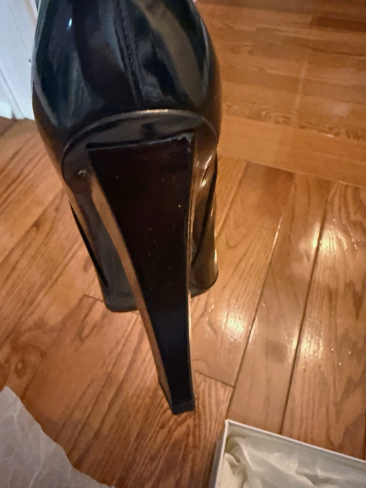 Jimmy Choo Black Patent Leather Mid-Calf Pointed Toe Block Heel Boots 7.5