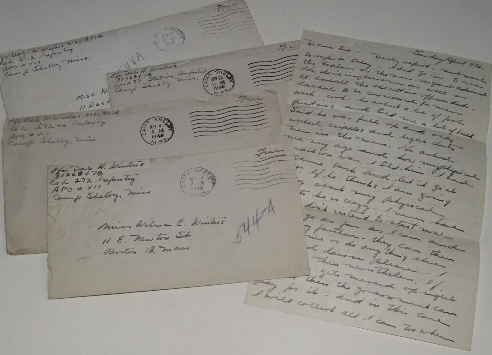 1944 from Camp Shelby, Mississippi World War II-era handwritten letters