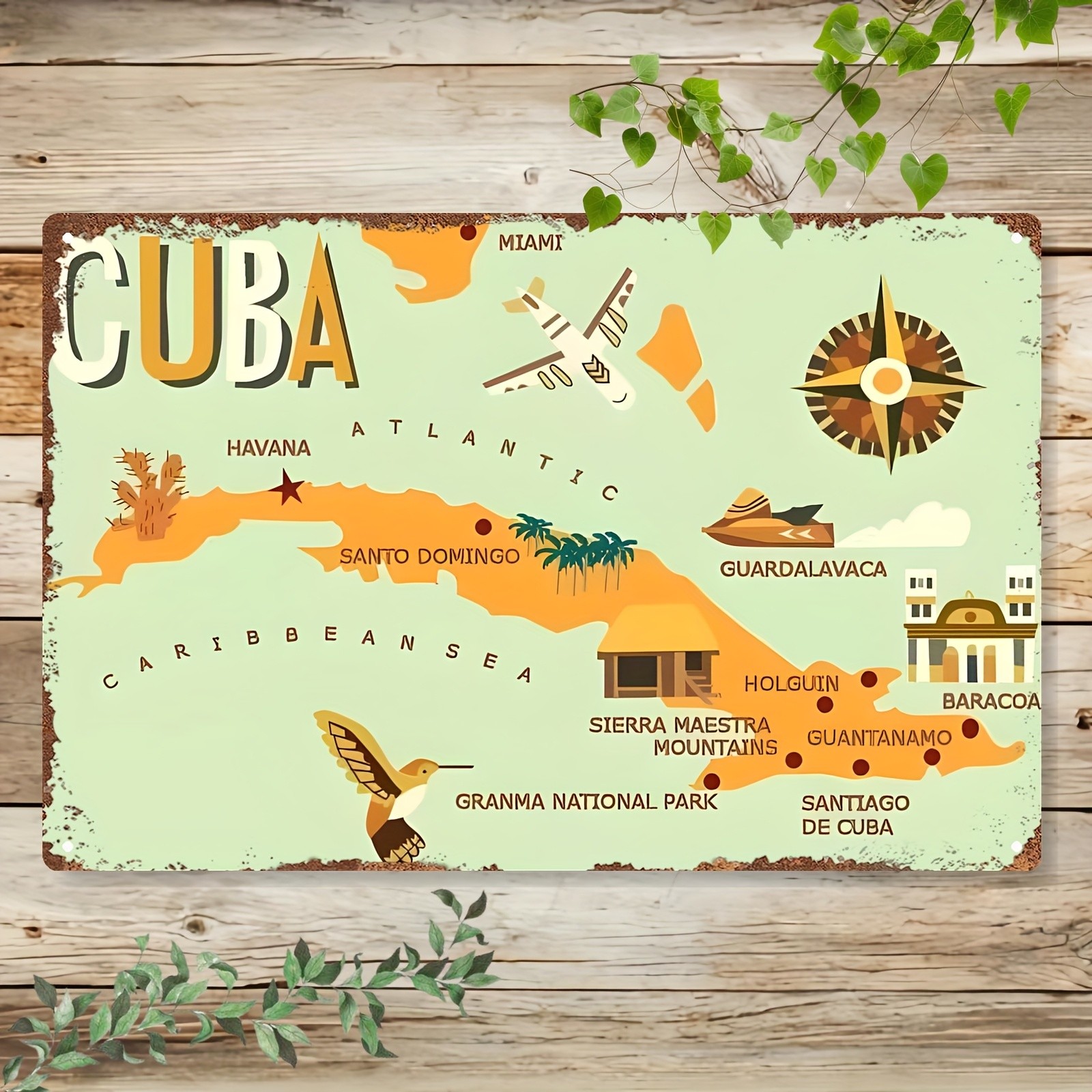 Cuba Map Vintage Cuban Landmarks Tin Metal Signs Home Décor 8x12