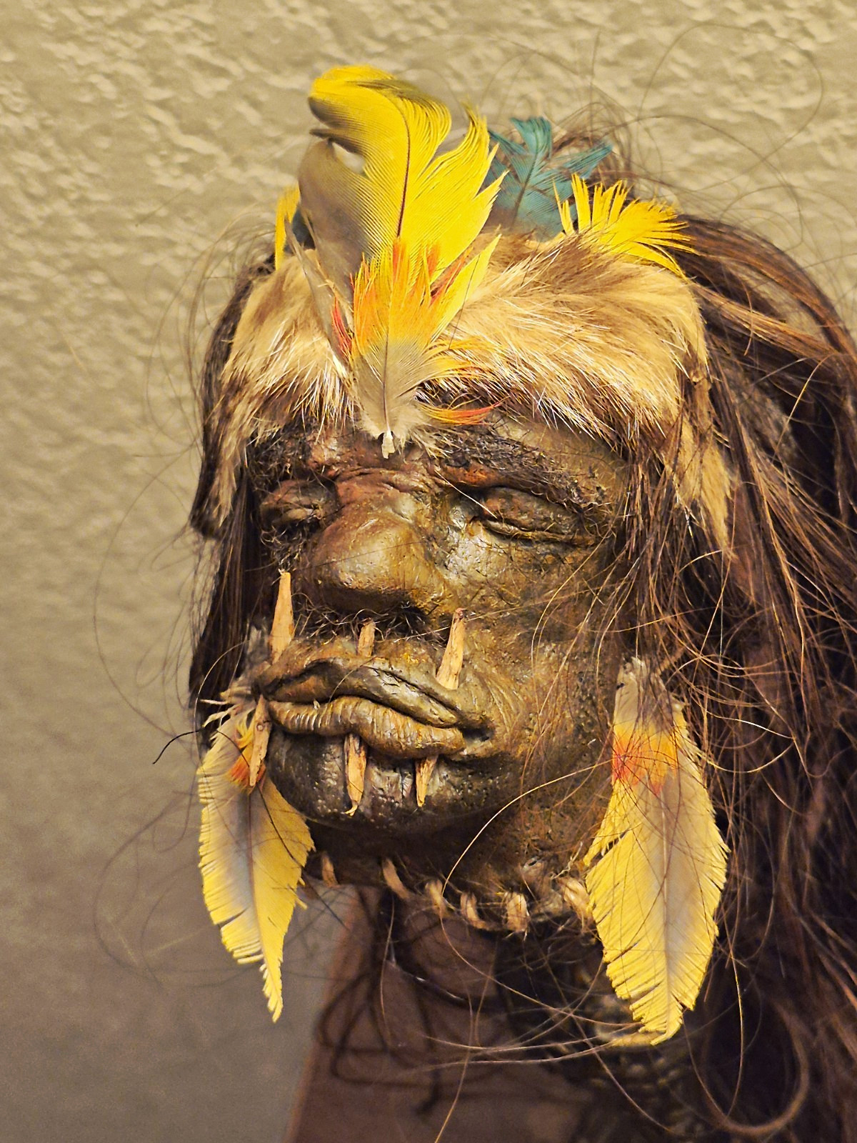 Jivaro/Tsantsa Shrunken Head Art Piece Reproduction w/ Real Human Hair