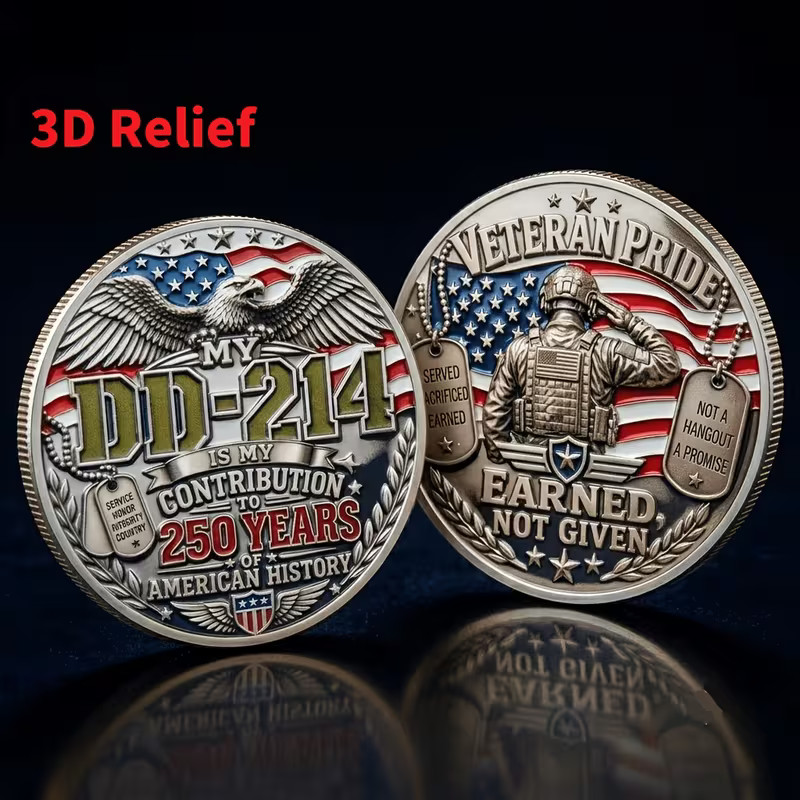 DD-214 Earned Not Given Challenge Coin Veteran Pride Collectible 1-pc 3D