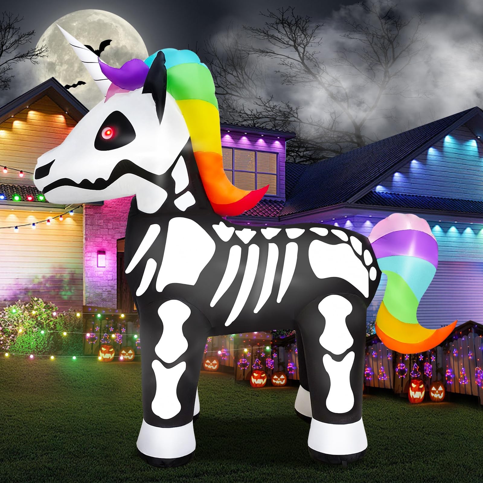 6FT Tall Halloween Inflatable Unicorn Skeleton Outdoor Decoration