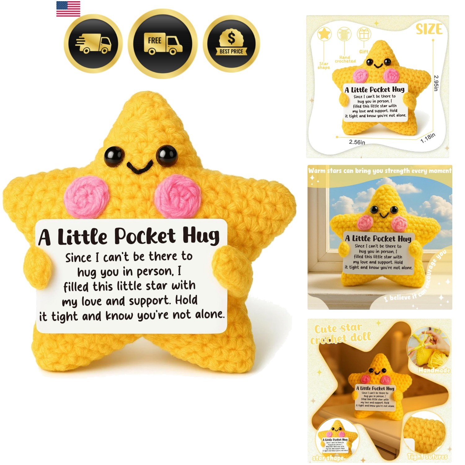 Crochet Star Pocket Hug, Thinking of You Gift for Friend, Get Well Soon Care ...