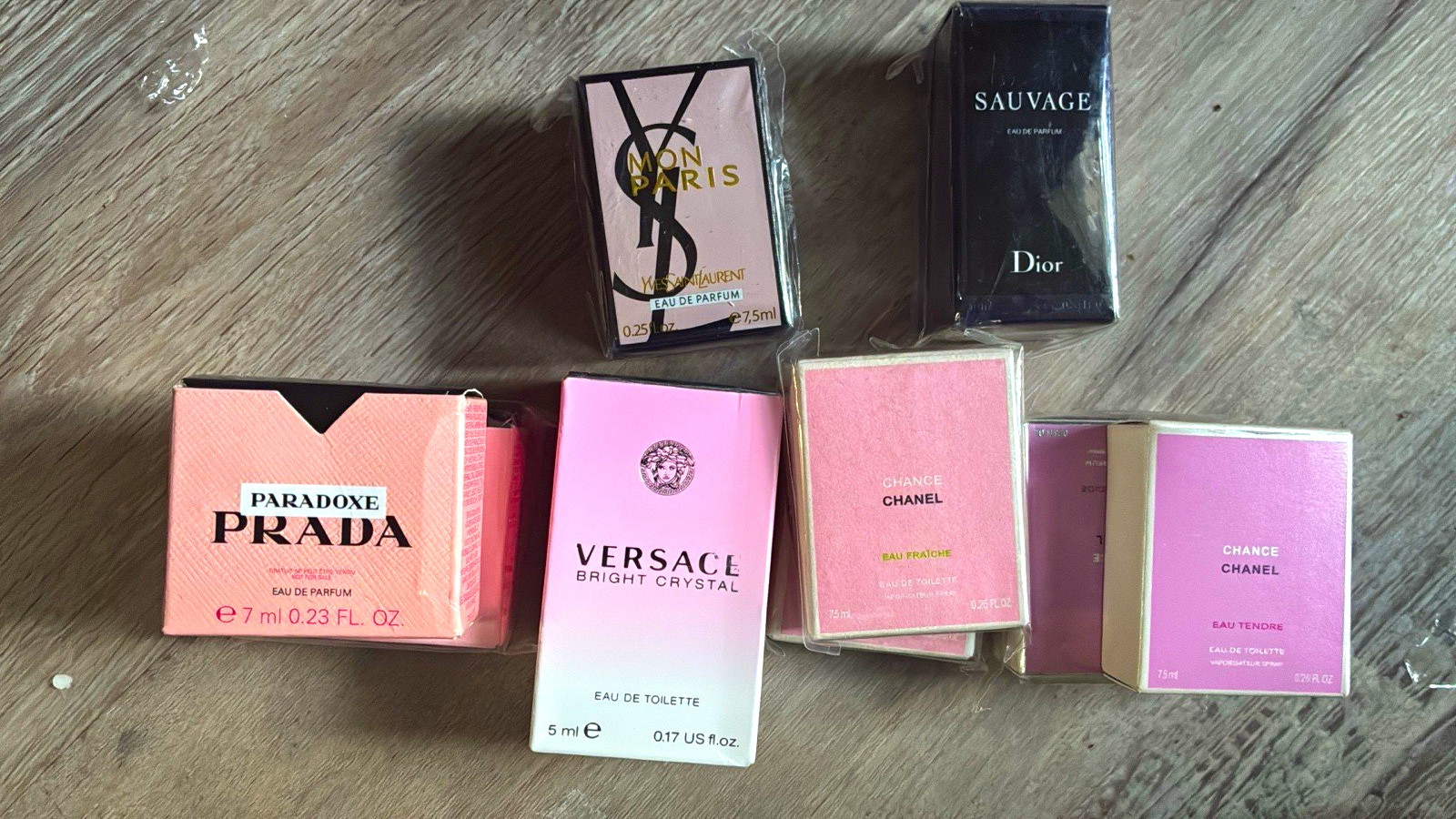 Mixed Brands Mini Perfume Lot: Prada Paradoxe, Versace, Dior Sauvage, YSL