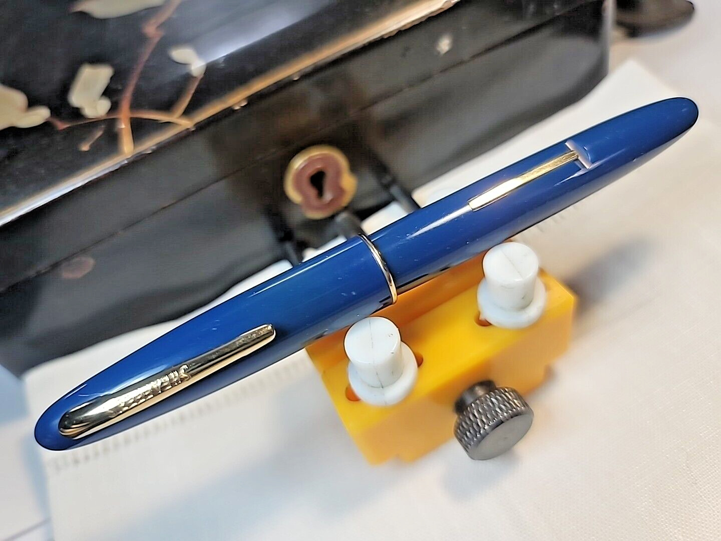 Vtg. Sheaffer Craftsman Persian Blue Gold Trim Lever Fill 14k Nib Fountain Pen