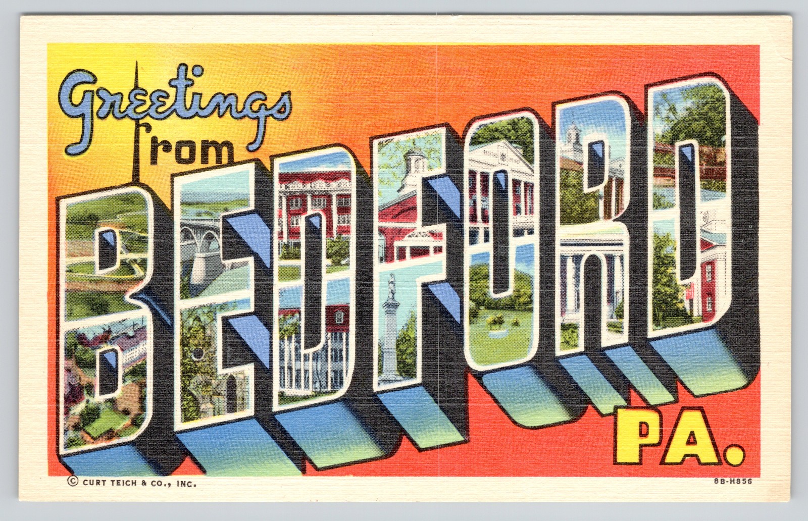Bedford PA Postcard Greetings From Pennsylvania LARGE LETTER Multi View Curteich