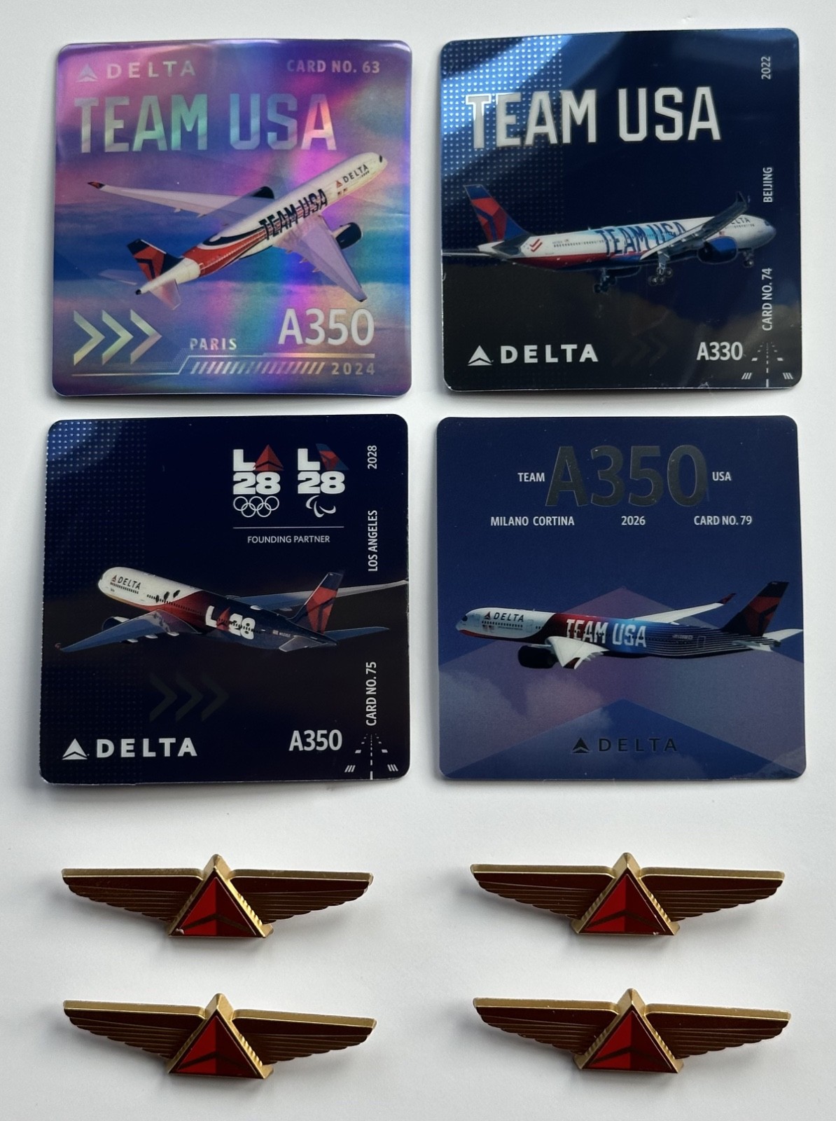 Set of 4 Delta Air Lines Trading Cards Team USA Olympics #63, #74, #75, #79 LA