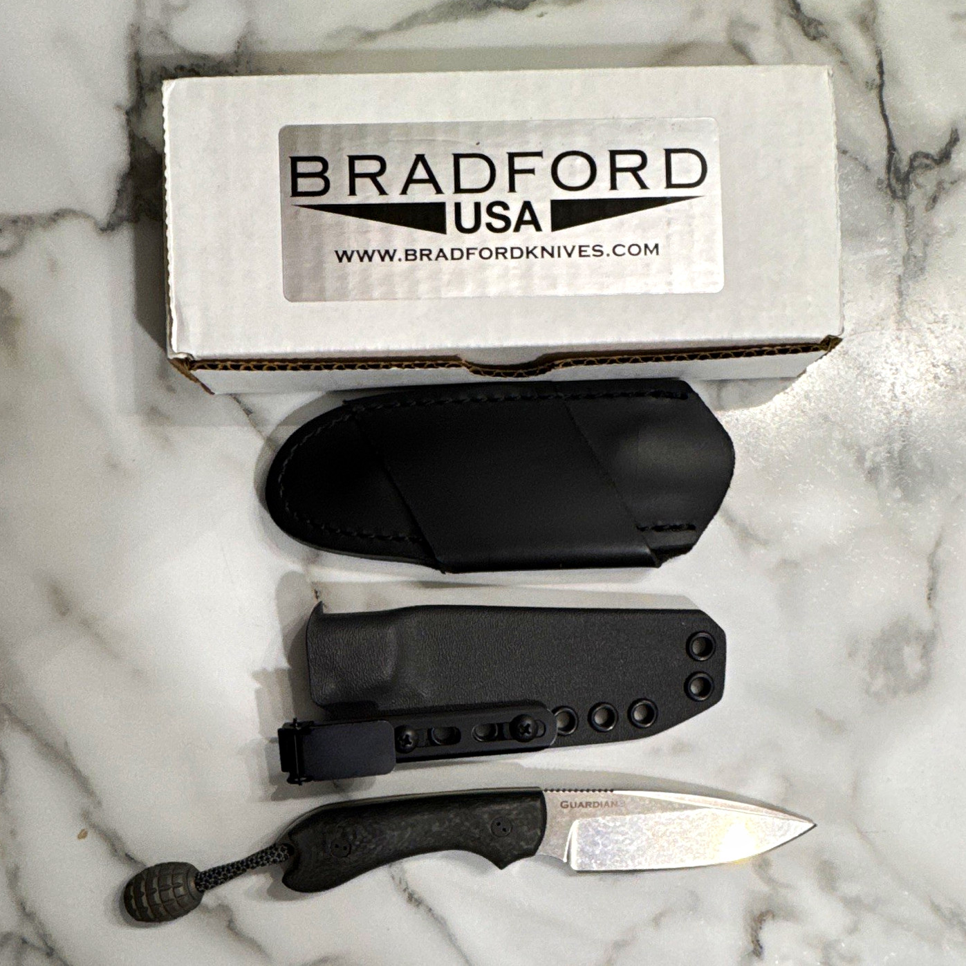 Bradford Guardian 3 Fixed Blade Knife N690 Drop Point Plain Carbon Fiber Sheath