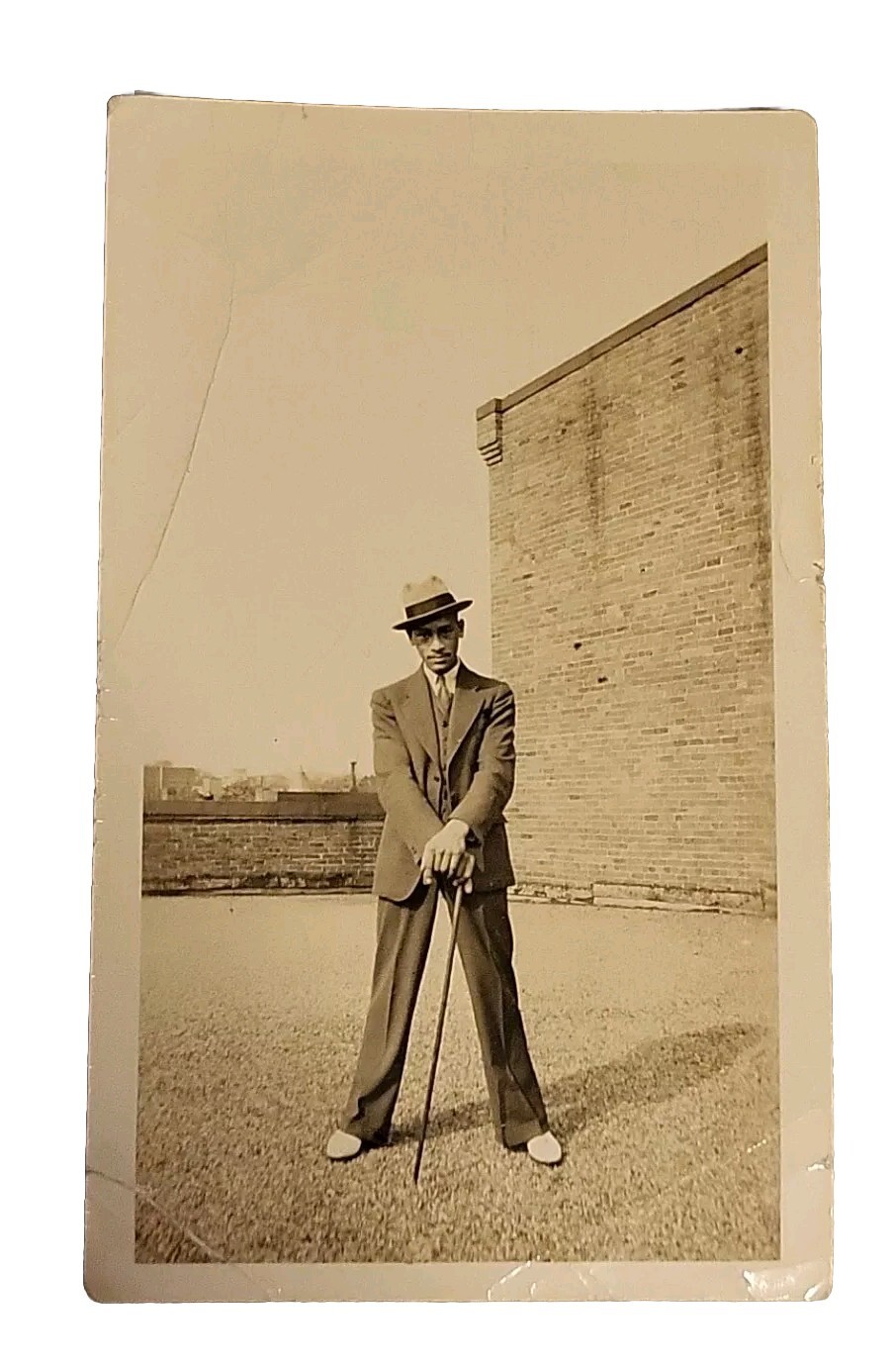 VTG 1920s AFRICAN AMERICAN ROARING 20's CLUBBER ZOOT SUIT HAT & CANE 4.5