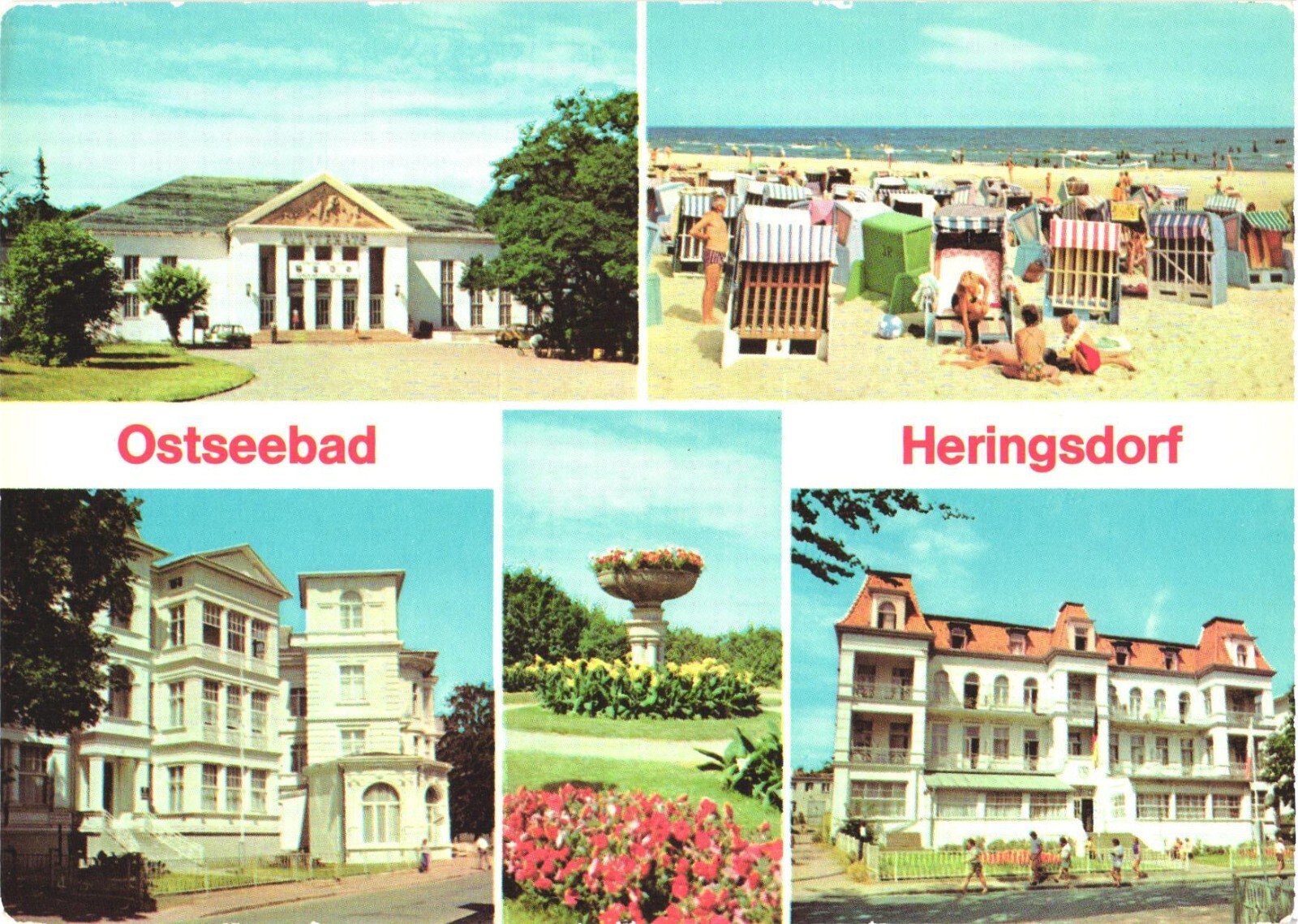 Heringsdorf Germany Multi-View Kulturhaus Beach Chrome Postcard 1977 Unused