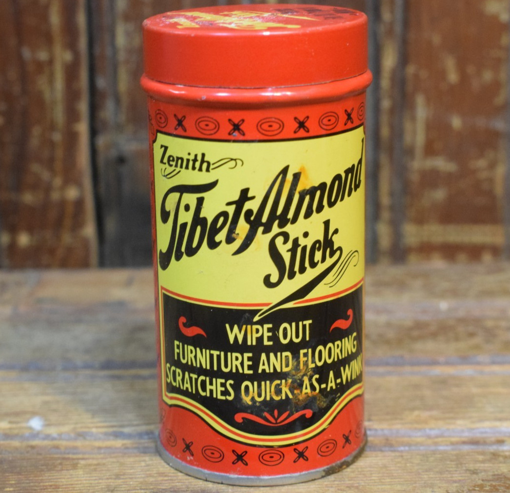 ZENITH TIBET ALMOND RADIO CABINET WOOD SCRATCH REMOVER STICK 1930s VINTAGE TIN