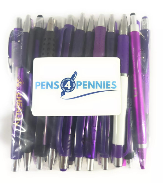 Bulk Misprint Pen Lots: PURPLE/VIOLET/LAVENDER Ballpoint Click Pens: 30/100/500