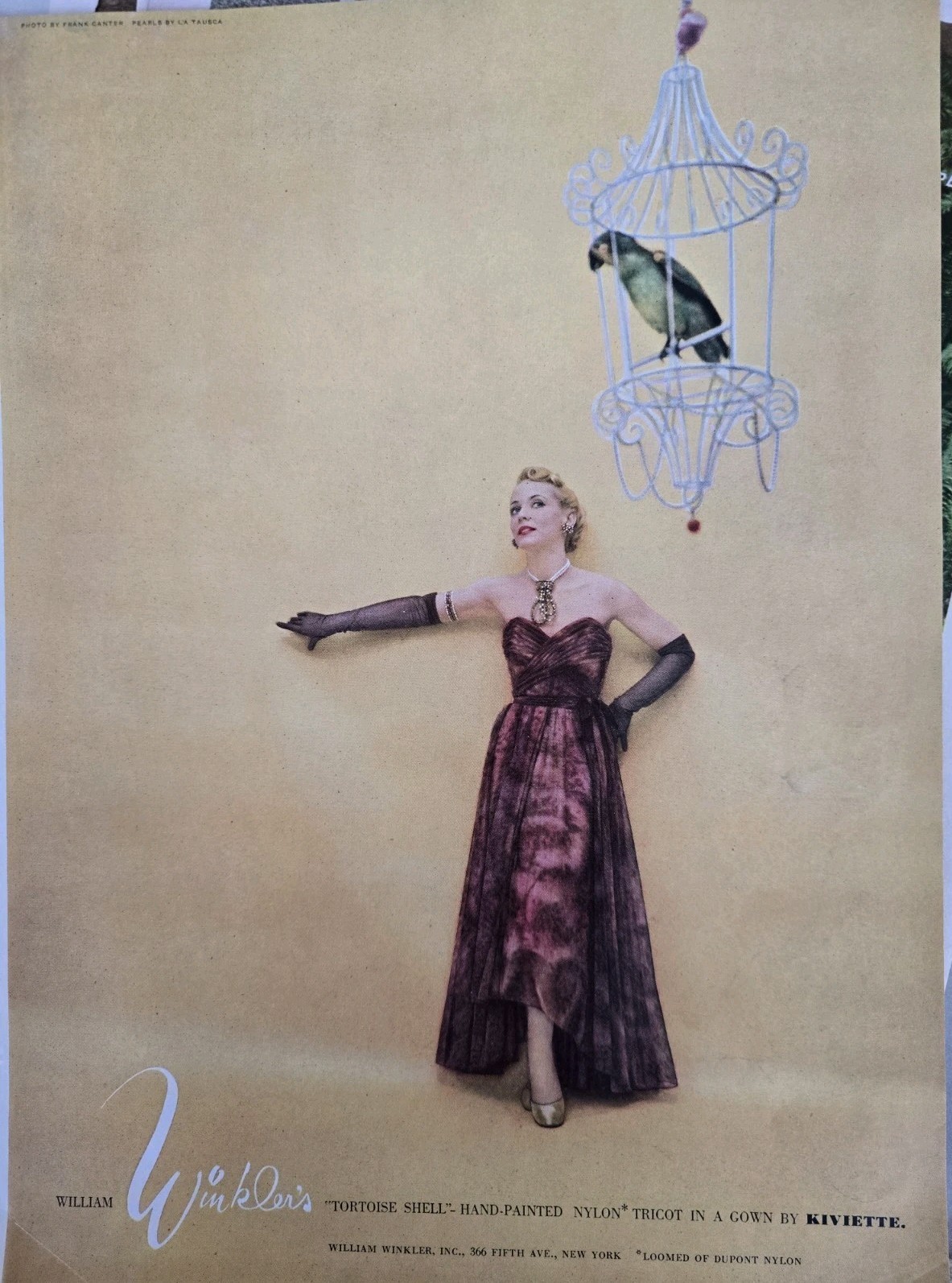 1950 Women's Kiviette evening gown William Winkler's Tortoise shell  Vintage ad