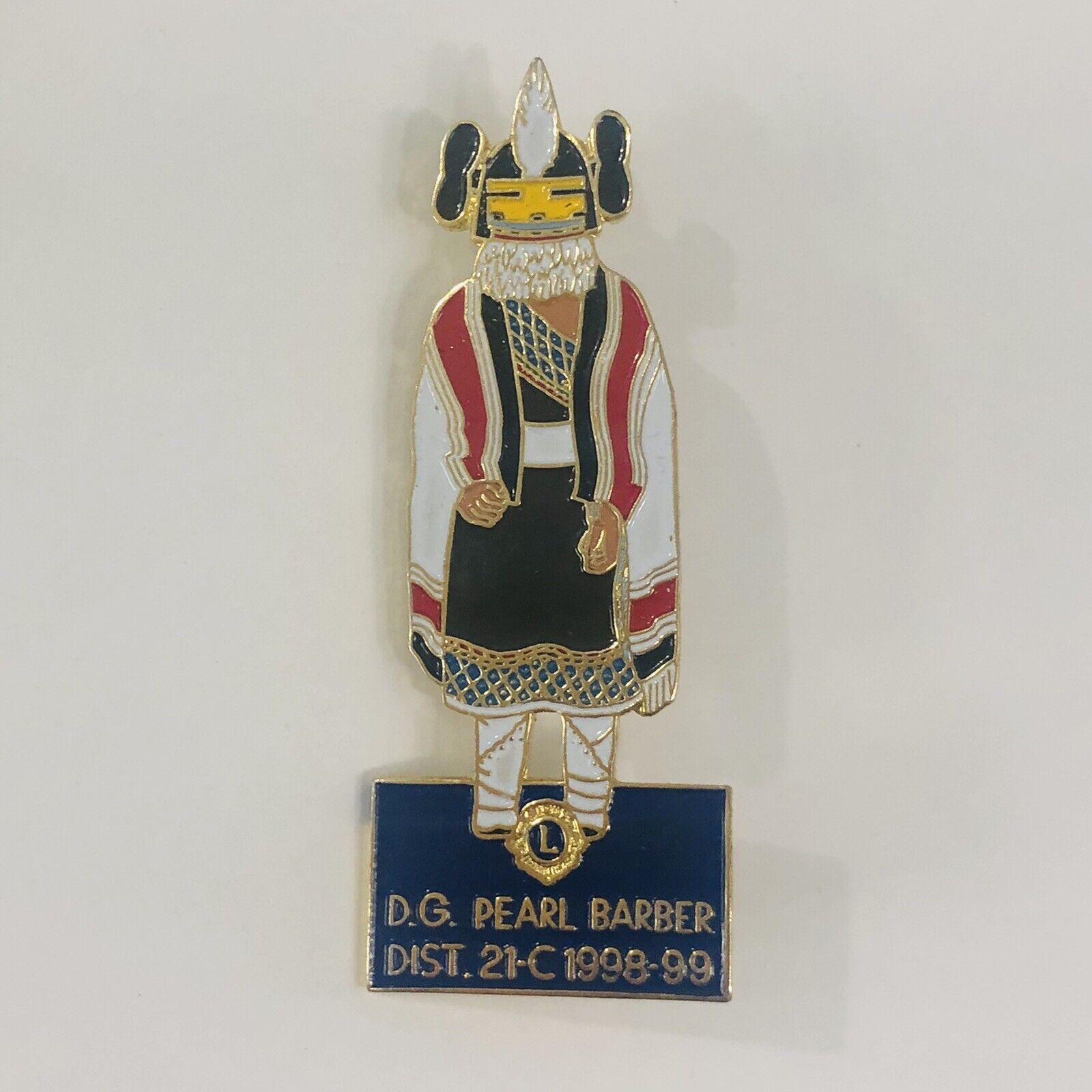 Vintage Pin: Large 2.5”1999 Dg Pearl Barber LIONS Club Traditional Dress