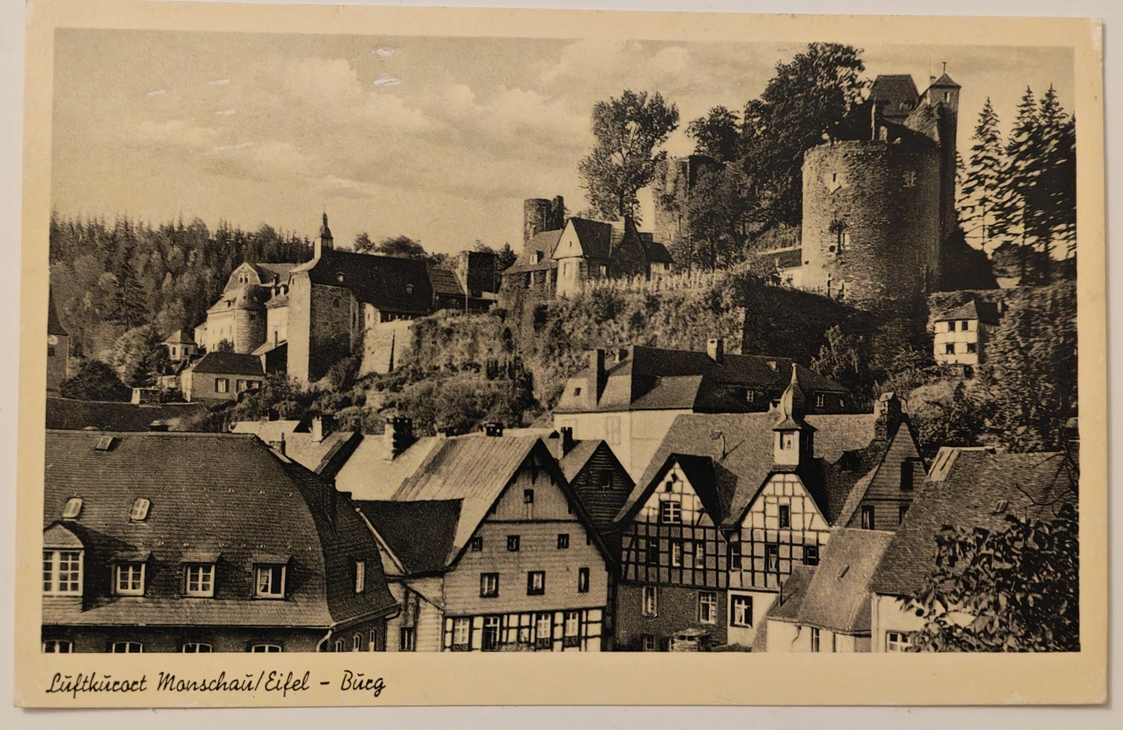 Real Photo Postcard Monschau Eifel Castle Climatic Spa Schöning approx. 1930-40 Real Photo