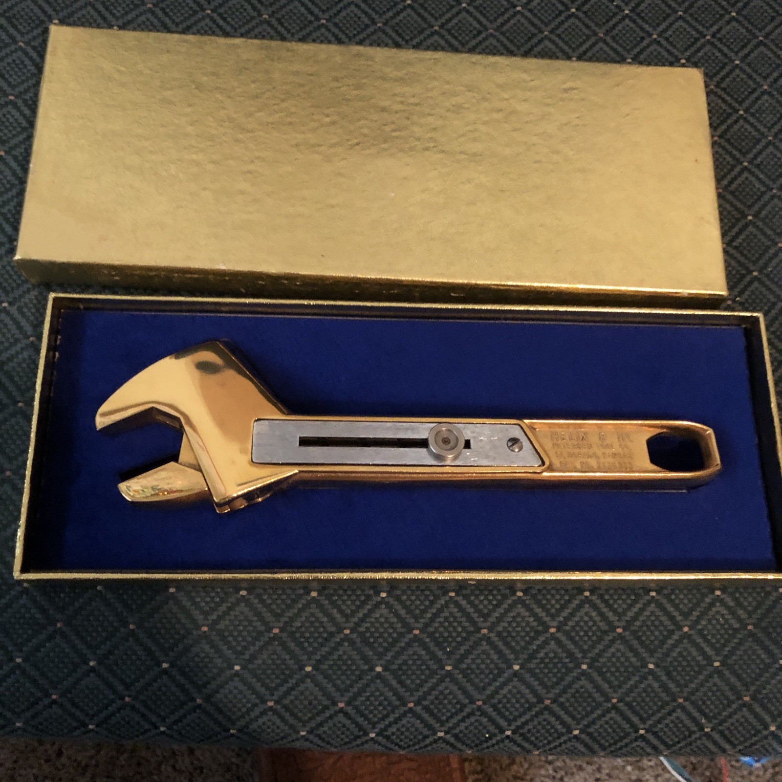 Vintage HELIX 8 inch Gold Tone Plated Adjustable Wrench ~ Petersen Tool Company