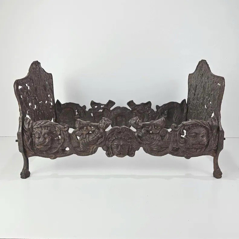 Antique Victorian Cast Iron doll bed with Cherub Face & Ornate Scrollwork