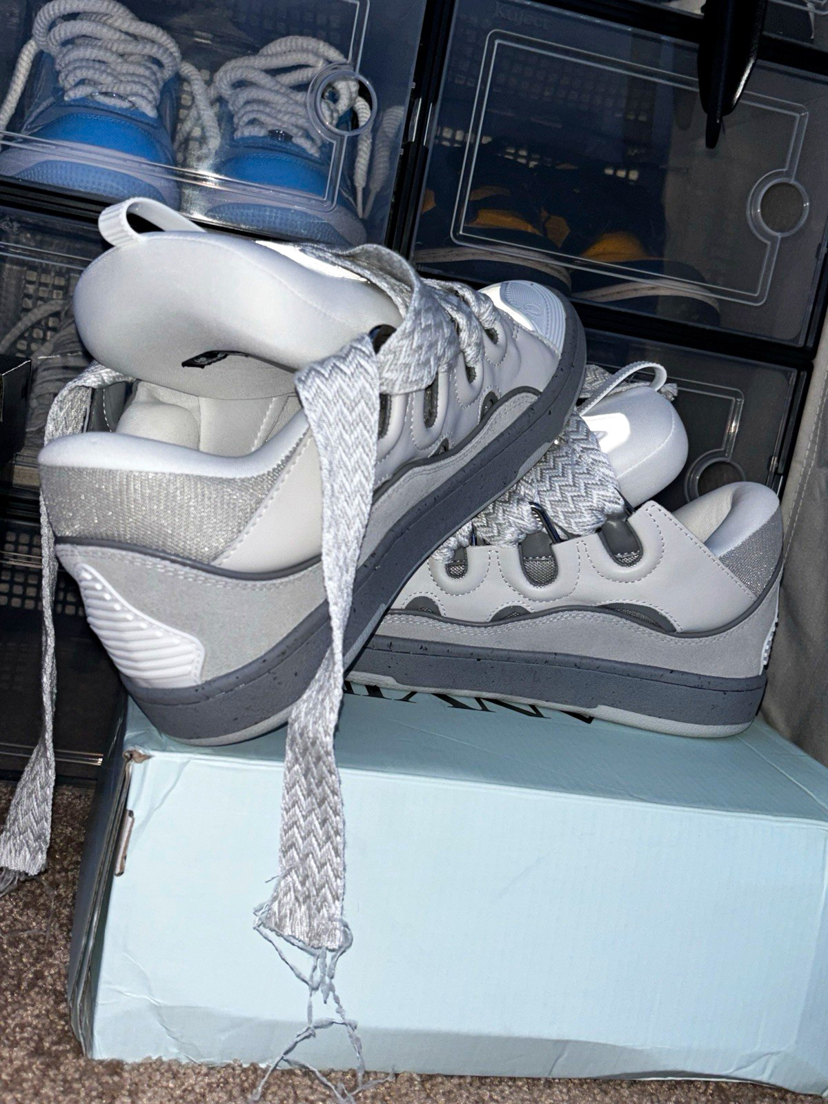 LANVIN Men\'s Size 11 Gray/White Colorblock Lace-Up Sneakers Synthetic NIB