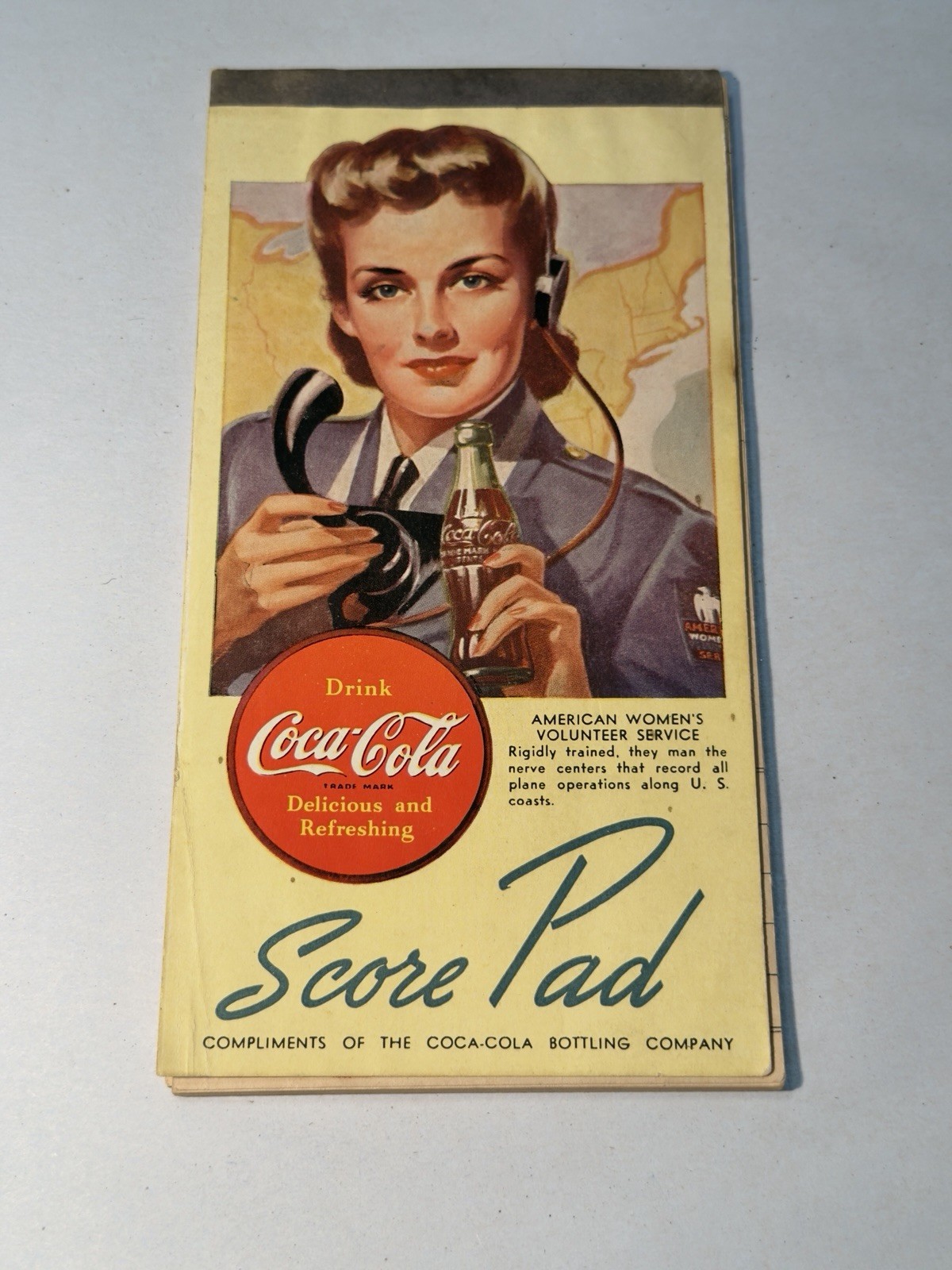 Vintage 1940\'s Coca-Cola Advertising Premium Bridge Score Pad U.S. Army Nurse