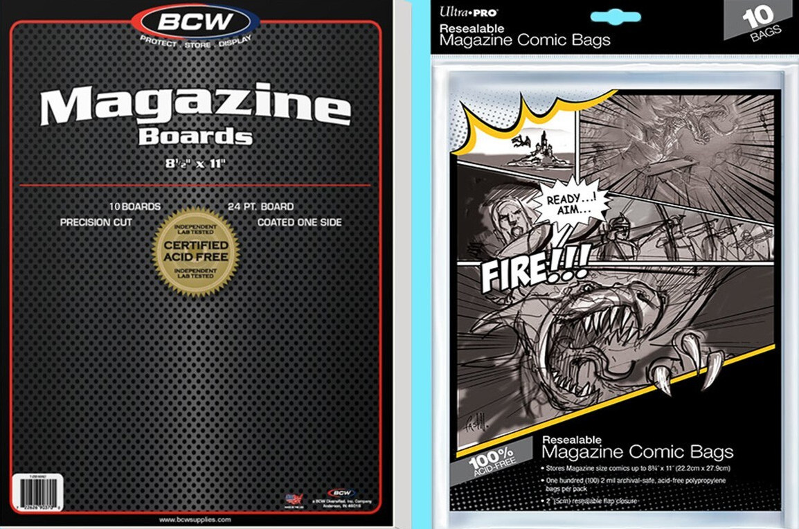 10 BCW Magazine 8.5 x 11 Backing Boards & Ultra Pro Resealable Bags Storage